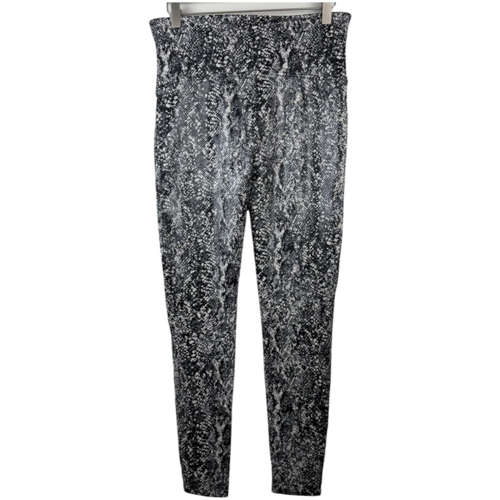 Spanx Faux Leather Snakeskin Print Leggings Grey Black XL High Waist Compression